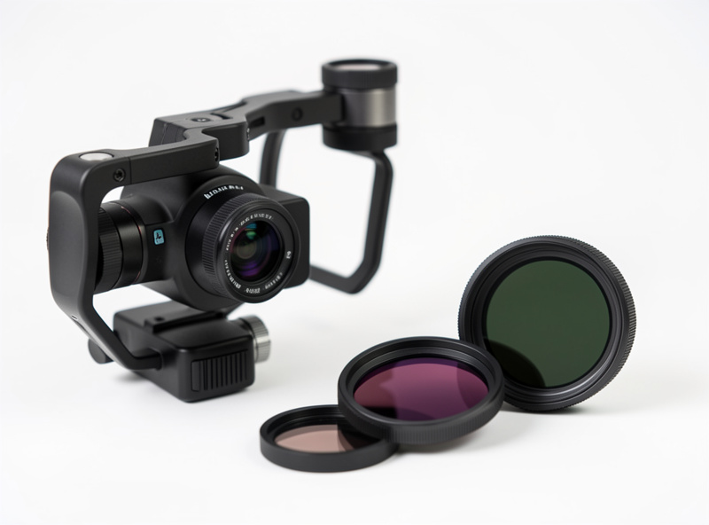 Set of neutral density filters next to a DJI drone gimbal camera