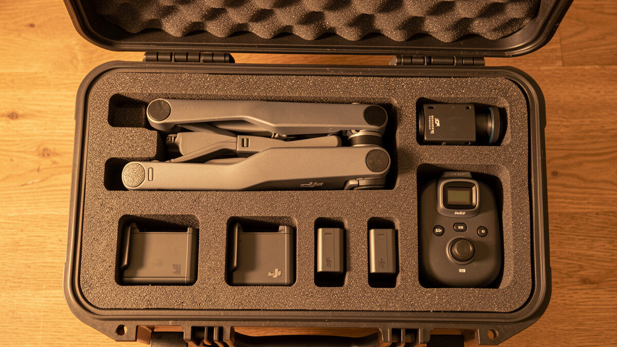 DJI drone packed in a foam-lined hard case