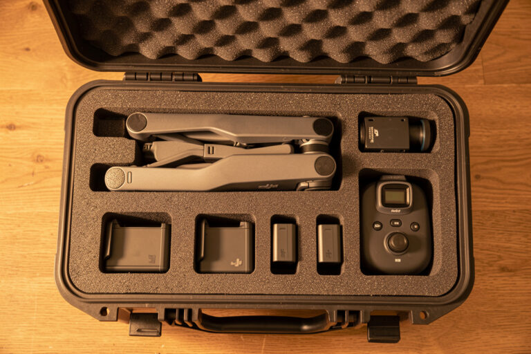 DJI drone packed in a foam-lined hard case
