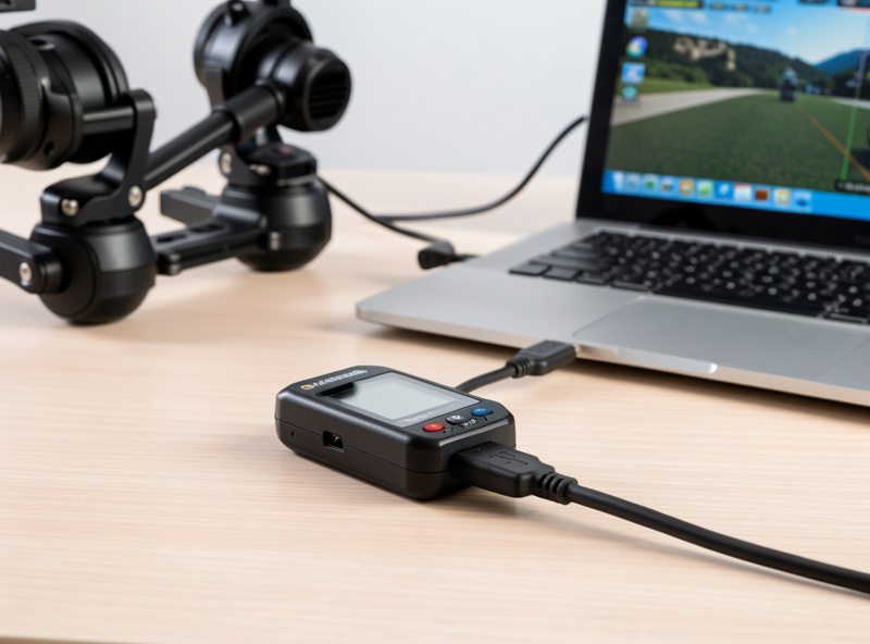 Close-up of a hall-sensor FPV radio connected by USB for simulator calibration