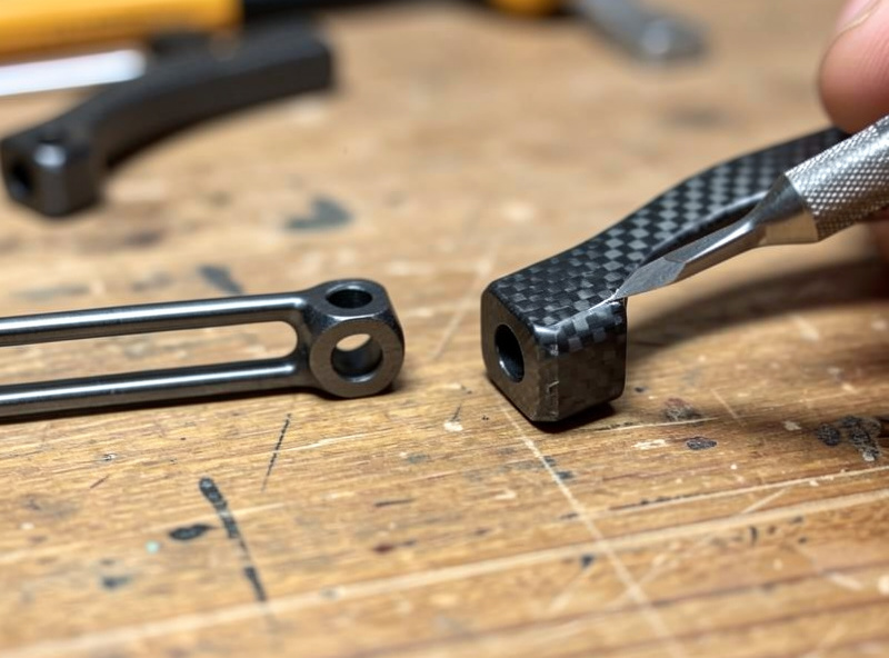 Comparing a thin 4mm and a thicker 6mm carbon FPV arm side by side with a file rounding a corner