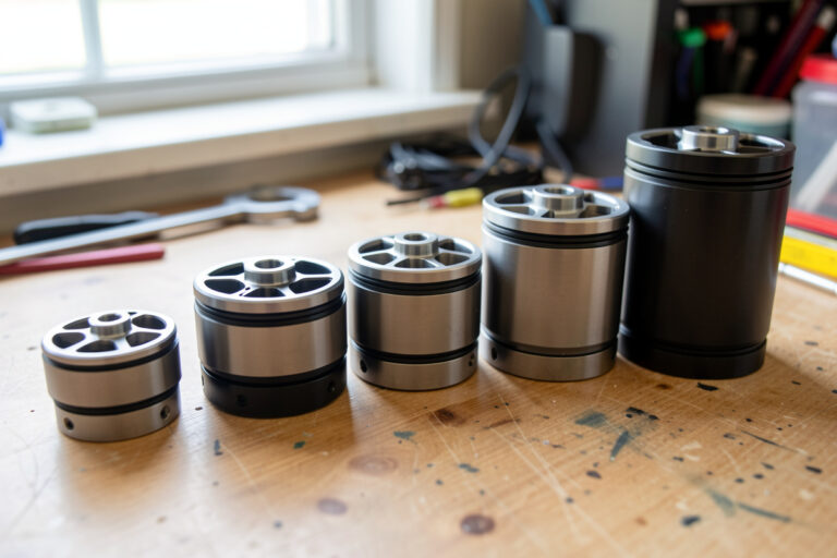 FPV motors of different stator sizes lined up from small to large