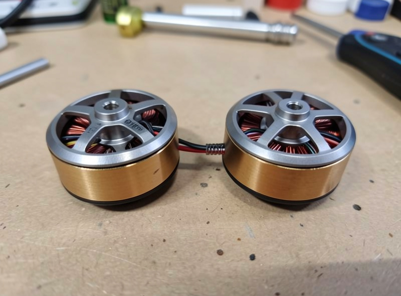 Top-down comparison of a 2207 and a 2306 FPV motor side by side showing the width difference