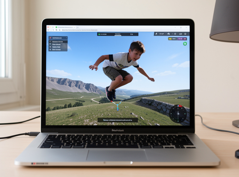 Beginner practicing acro hover on a free FPV simulator on a laptop