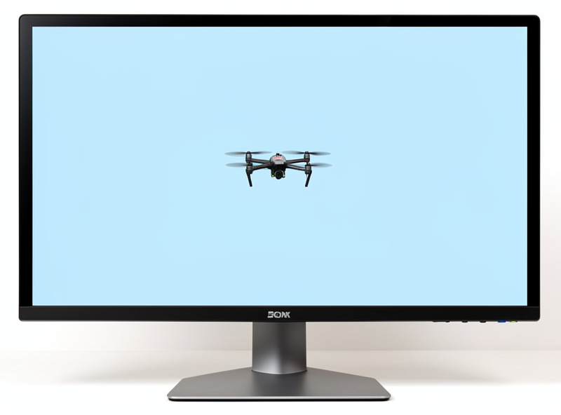 Free FPV simulator track shown on a monitor with a basic quad model
