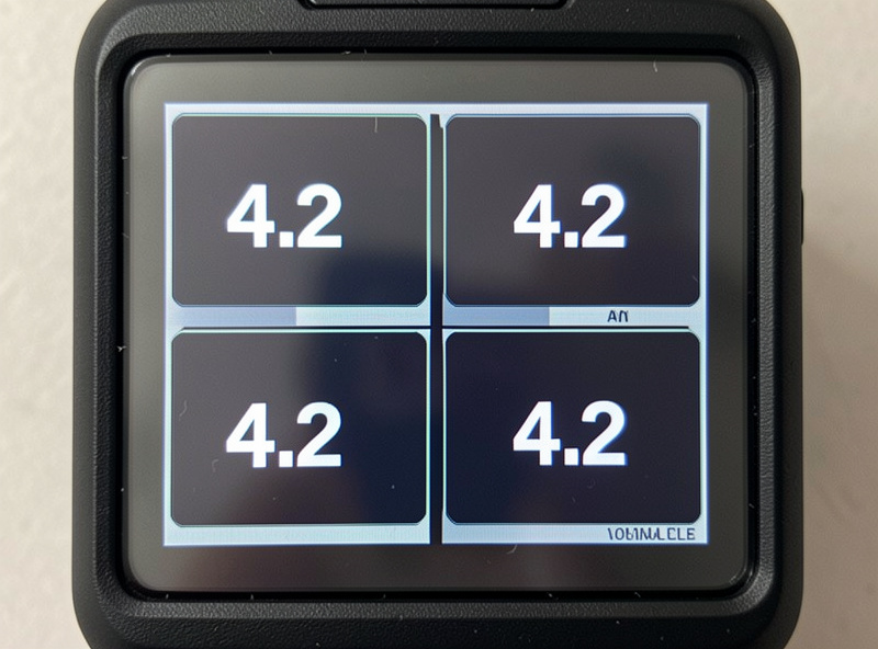 A charger screen displaying individual per-cell voltages of a multi-cell LiPo pack, all closely matched