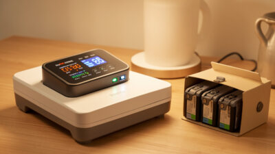 A cell checker reading per-cell LiPo voltage on a battery bench as part of a pack-longevity routine