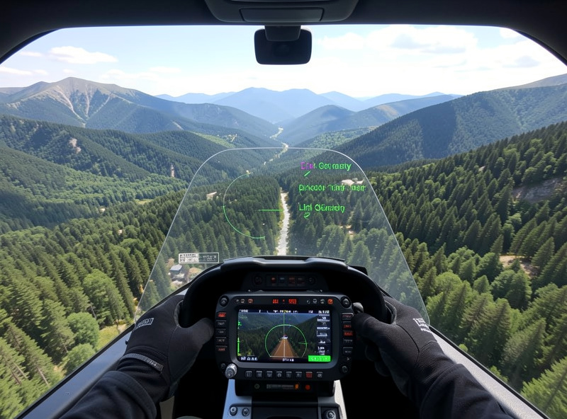FPV goggles view showing a long-range mountain flight with link quality and battery telemetry overlaid