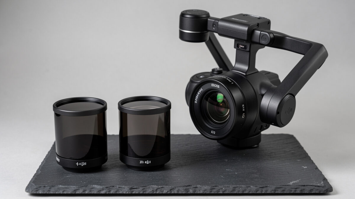 ND filter set beside a DJI drone camera