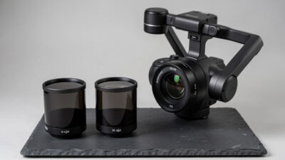 ND filter set beside a DJI drone camera