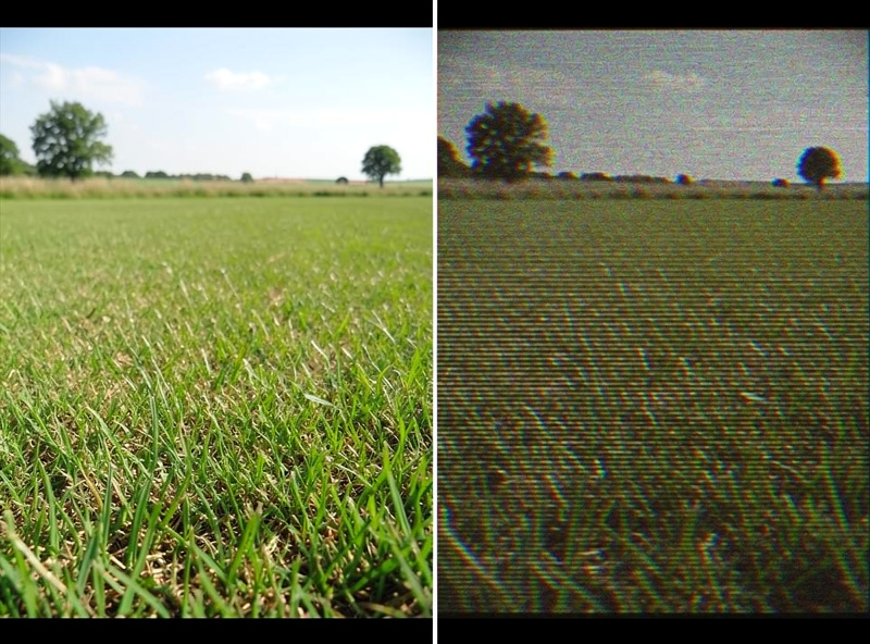 A first-person view comparison showing a crisp digital FPV image beside a grainy analog FPV image